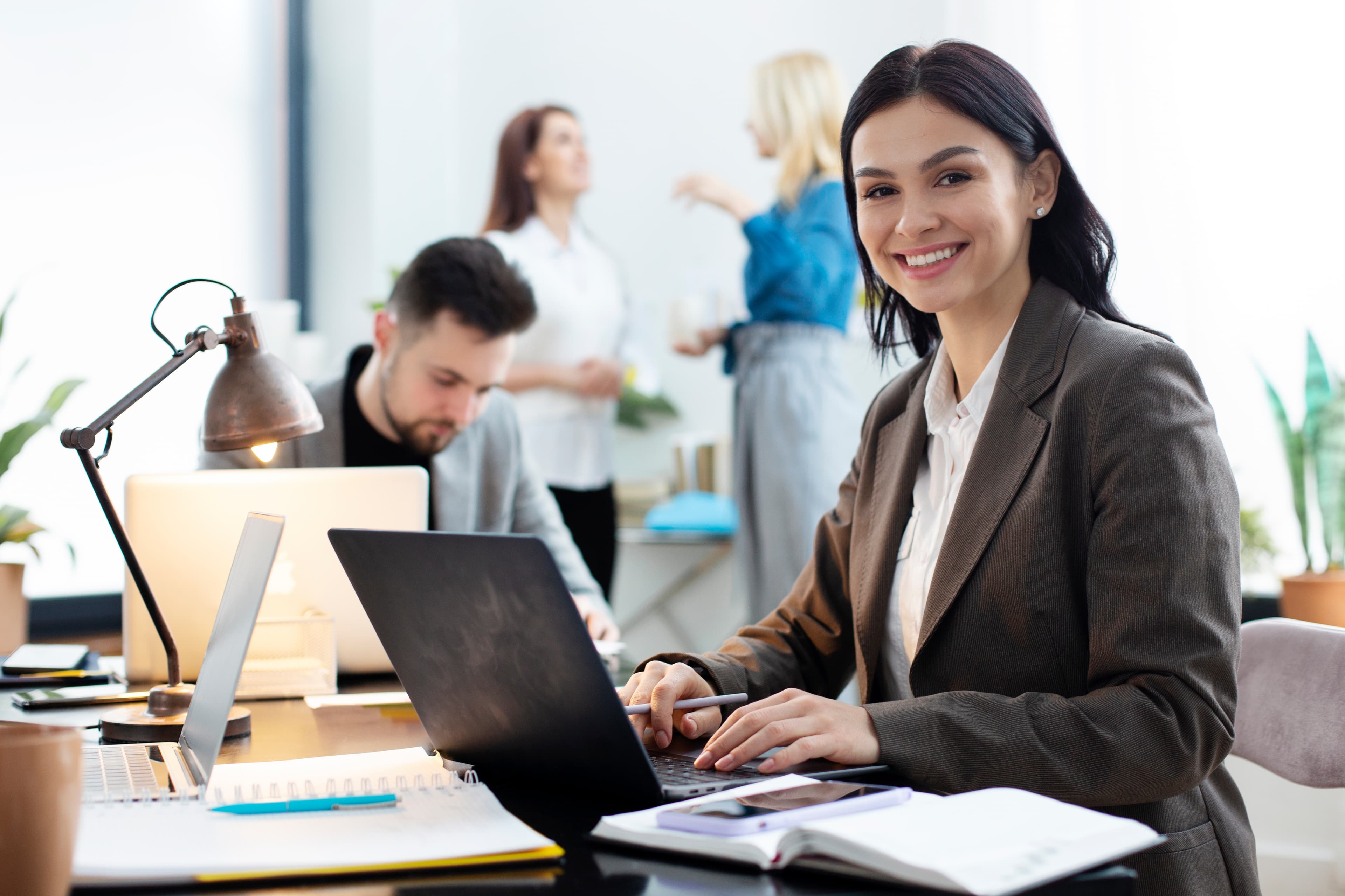 Business woman working on laptop
